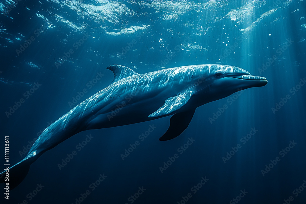 Fototapeta premium A Bottlenose Dolphin Swims Gracefully Underwater
