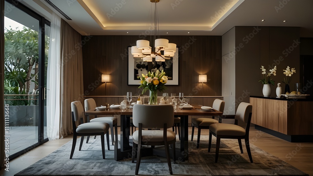 Interior of a house with a dining table Interior of a house with a dining table