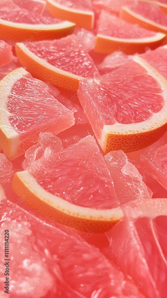 Fresh juicy pink grapefruit slices arranged in a pattern creating beautiful natural texture, close-up view. Bright citrus fruit background with vibrant coral color tones. Fresh juicy pink grapefruit slices arranged in a pattern creating beautiful natural texture, close-up view. Bright citrus fruit background with vibrant coral color tones.