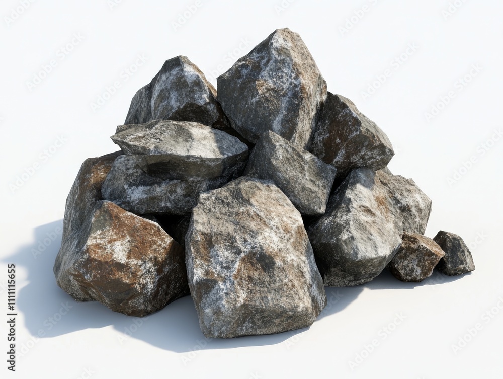 Pile of Grey and Brown Rocks Against a White Background, Stone, Rock Formation Pile of Grey and Brown Rocks Against a White Background, Stone, Rock Formation