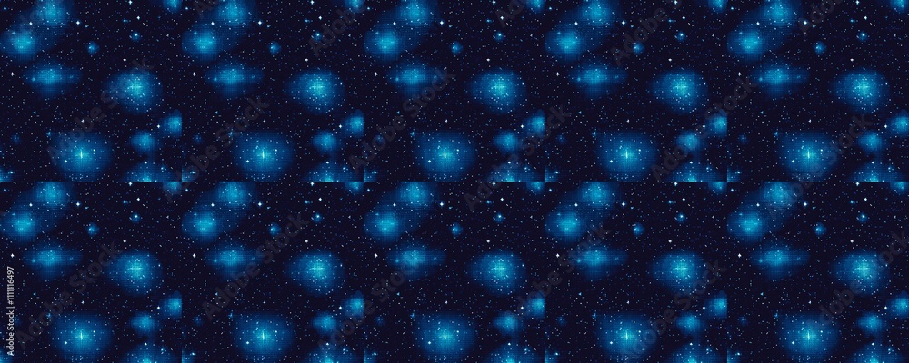 Fototapeta premium seamless pattern of Abstract cosmic nebula digital art dark blue light blue pixel style fantasy space background 