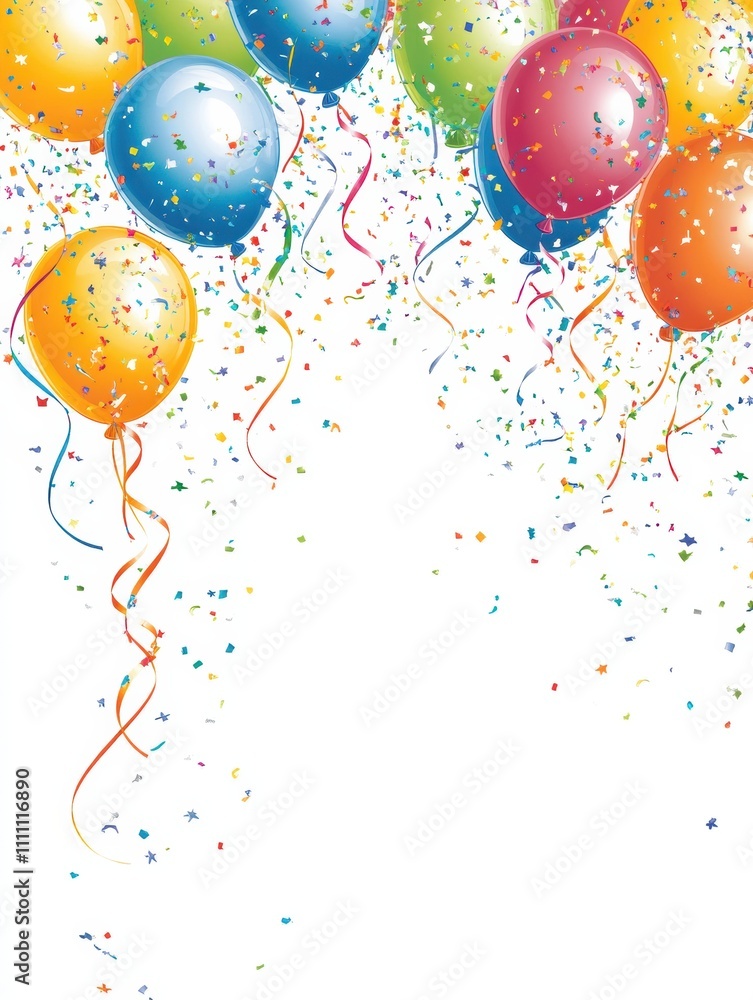 Vibrant balloons, colorful confetti, and ribbons fill the space, perfect for any festive celebration or special occasion with blank text area. Generative AI Vibrant balloons, colorful confetti, and ribbons fill the space, perfect for any festive celebration or special occasion with blank text area. Generative AI