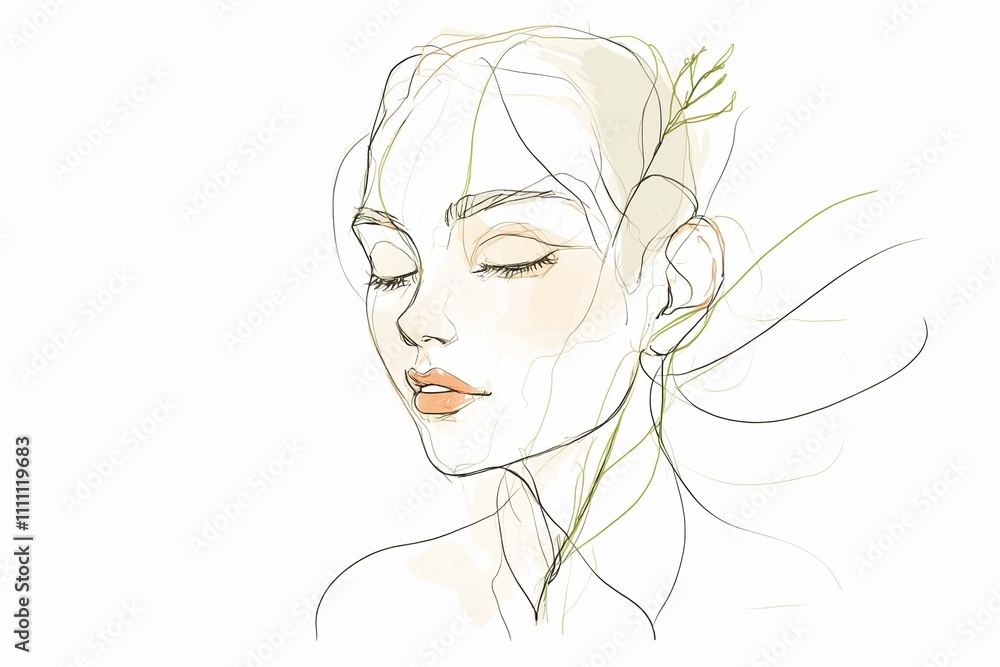 Continuous Line Drawing of a Woman with Closed Eyes Continuous Line Drawing of a Woman with Closed Eyes