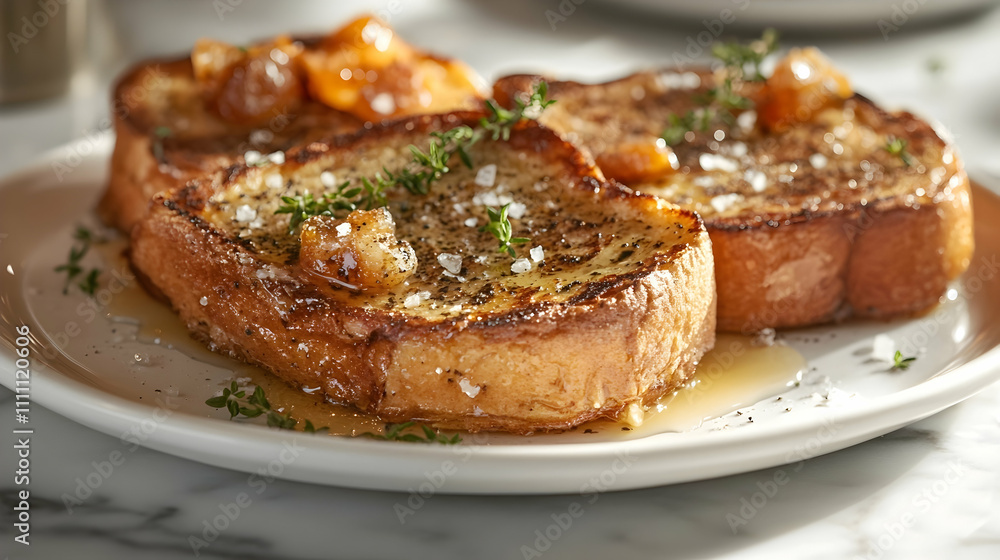 Salt and Pepper French Toast with Whipped Brown Butter and Maple Crystals, Modern Brunch Photography Salt and Pepper French Toast with Whipped Brown Butter and Maple Crystals, Modern Brunch Photography