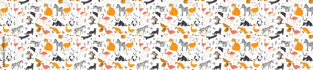 seamless pattern of Cute safari animal print orange coral whimsical kids textile design seamless pattern of Cute safari animal print orange coral whimsical kids textile design