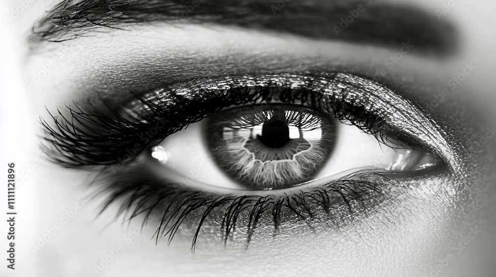 Close-up grayscale eye with glamorous makeup. Close-up grayscale eye with glamorous makeup.
