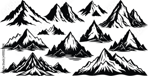 Set Of Mountain Range Sketch Vector Illustration