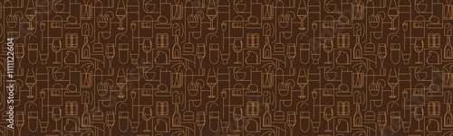 seamless pattern of Abstract brown orange line art wine bar cafe concept design elegant mood autumn season 