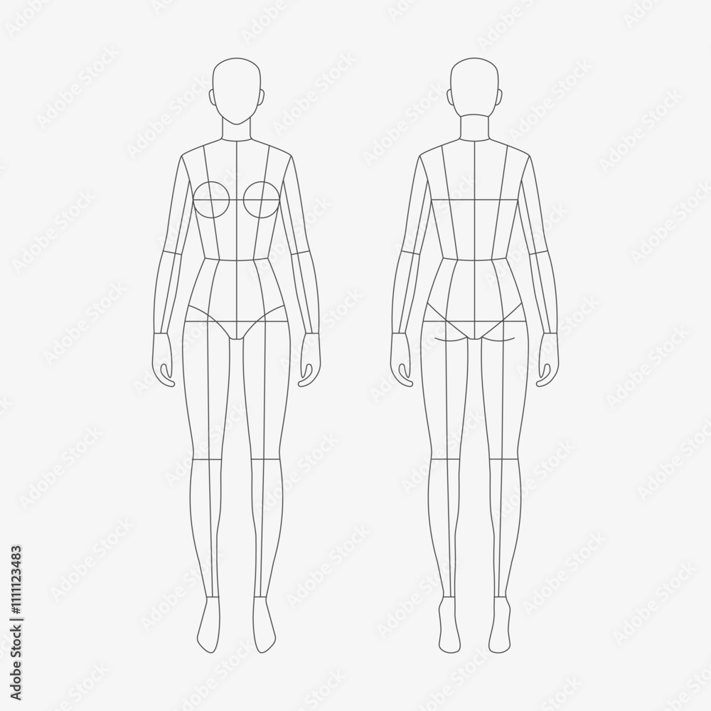 Female body mannequin. Woman body front and back view. Vector illustration Female body mannequin. Woman body front and back view. Vector illustration