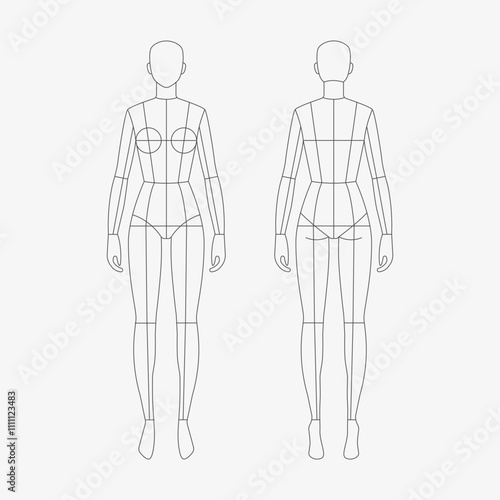 Female body mannequin. Woman body front and back view. Vector illustration