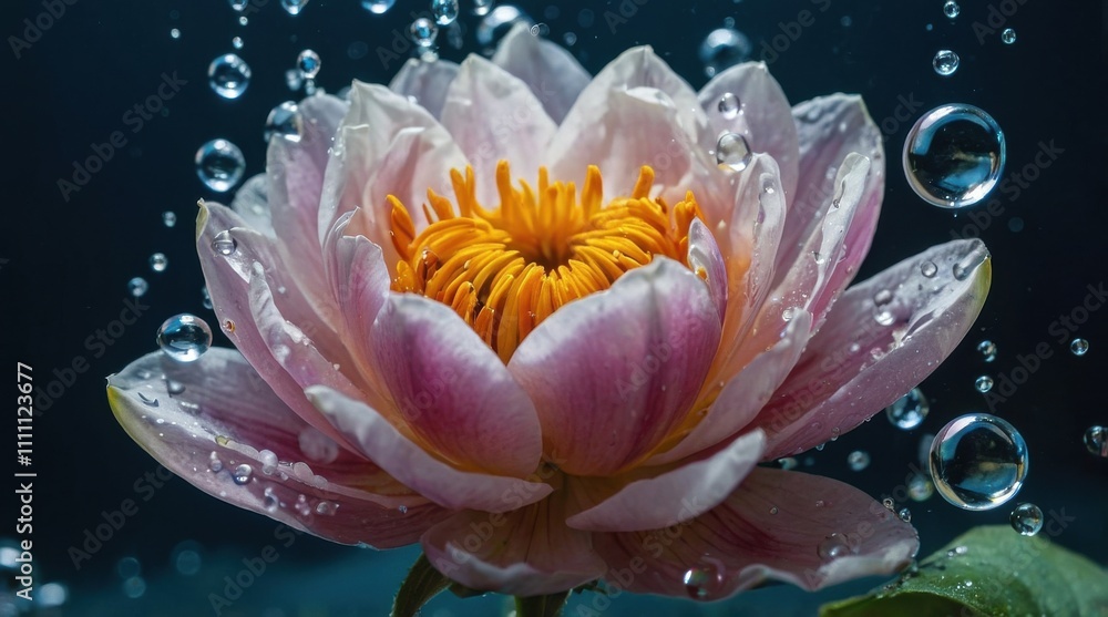 Fototapeta premium Flower underwater covered with air bubbles