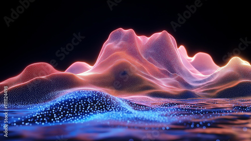 Glowing particles forming abstract mountain range in digital landscape