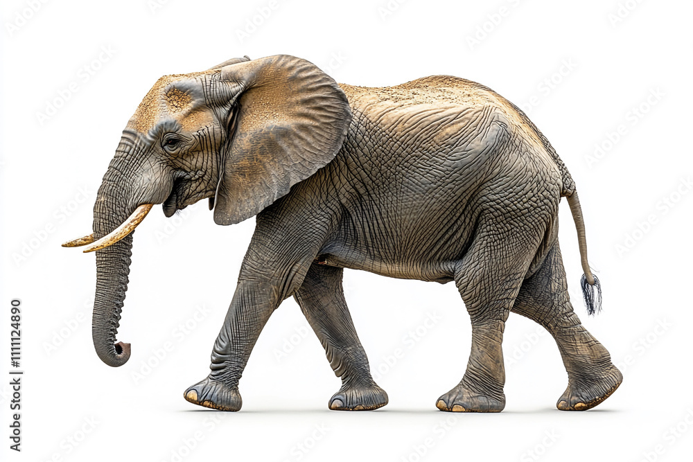 Fototapeta premium African Elephant Walking Isolated on White Background