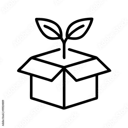 Biodegradable packaging icon with leaves