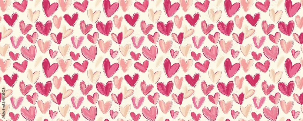 seamless pattern of Romantic Valentine's Day pattern pink beige hearts, brush strokes, love, affection seamless pattern of Romantic Valentine's Day pattern pink beige hearts, brush strokes, love, affection
