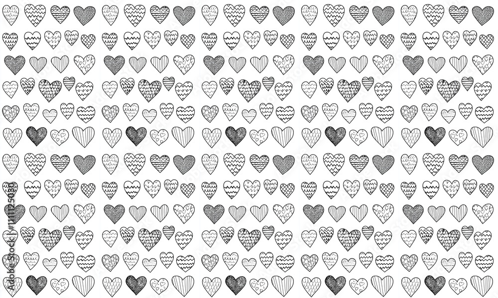 Fototapeta premium seamless pattern of Black and white hand drawn hearts Valentines Day romantic doodle pattern design 