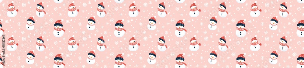 seamless pattern of Adorable snowmen pink red winter holiday pattern seamless pattern of Adorable snowmen pink red winter holiday pattern