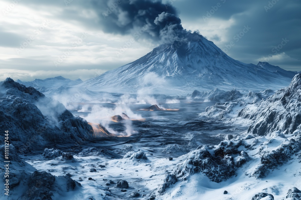 custom made wallpaper toronto digitalSmoking volcano and icy terrain with snow-covered fields