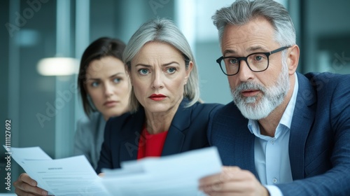 Group of senior business professionals discussing documents during a corporate meeting in an office