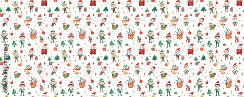 seamless pattern of Christmas watercolor elf pattern red green festive joyful holiday 