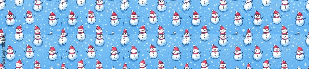 Fototapeta premium seamless pattern of Cute snowmen winter red white blue joyful Christmas 