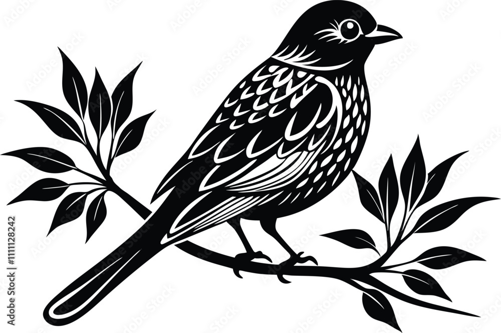 A bird perched on a tree branch on a white background A bird perched on a tree branch on a white background