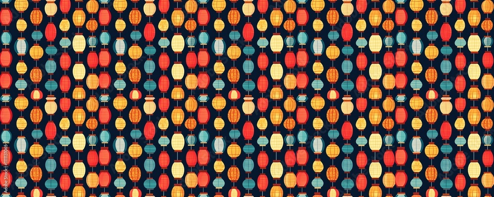 seamless pattern of Asian Lantern Festival Pattern Red yellow teal festive hanging lights seamless pattern of Asian Lantern Festival Pattern Red yellow teal festive hanging lights