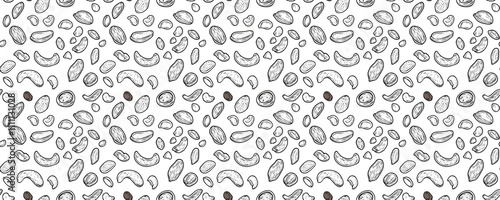 seamless pattern of Hand drawn black and white nuts  healthy food background design 
