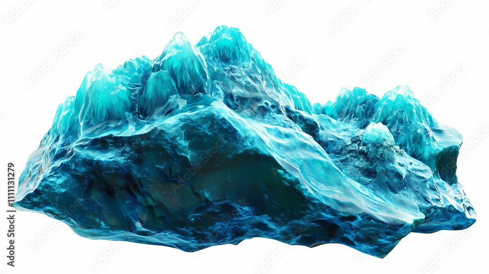 Obraz premium A chunk of blue-green gunk protrudes from the earth's surface, cyan slime geology, natural disasters, tectonic activity, mountainous terrain, earthy smell. Tectonic. Illustration