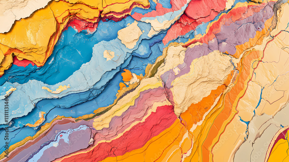 Fototapeta premium A colorful, detailed geological map displays the earth's crust's tectonic plates, fault lines, and mineral deposits,. Tectonic. Illustration