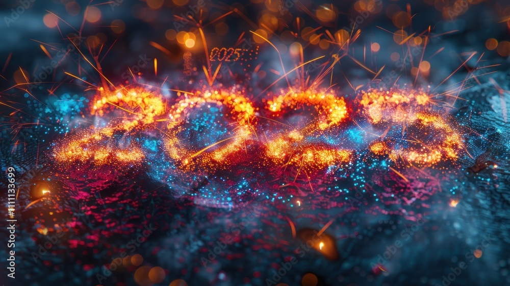 Fototapeta premium Fiery 2025 new year design with sparks.