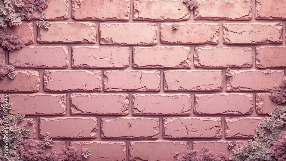 Pink Weathered Brick Wall with Lichen Texture Pink Weathered Brick Wall with Lichen Texture