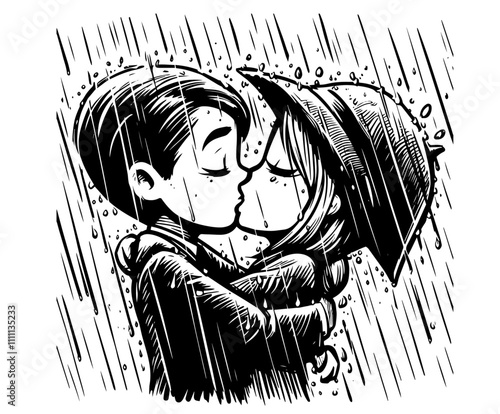 couple kissing in the rain on valentine's day vector love cute valentine valentines celebration