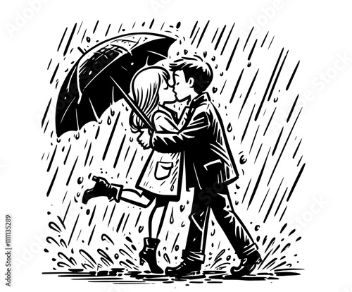 couple kissing in the rain on valentine's day vector love cute valentine valentines celebration