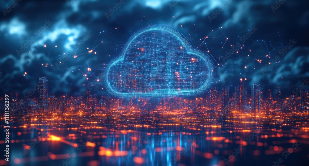 Fototapeta premium Cloud Computing Over Cityscape
