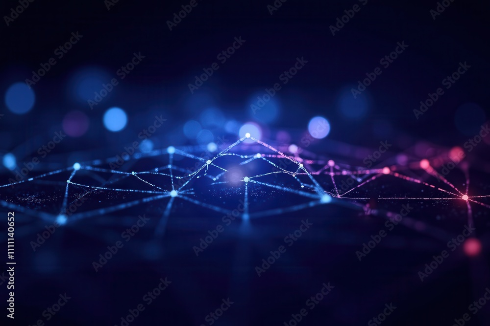 Obraz premium Abstract Network Visualization with Colorful Nodes and Connections in a Dark Background for Technology and Data Representation