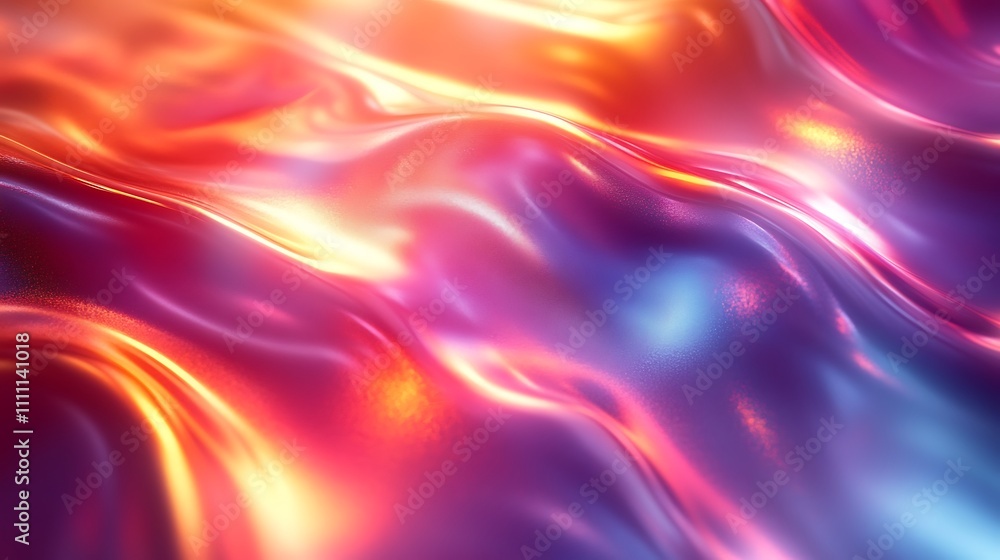 A dynamic holographic backdrop with bold abstract shapes and radiant metallic colors creating a futuristic vibe