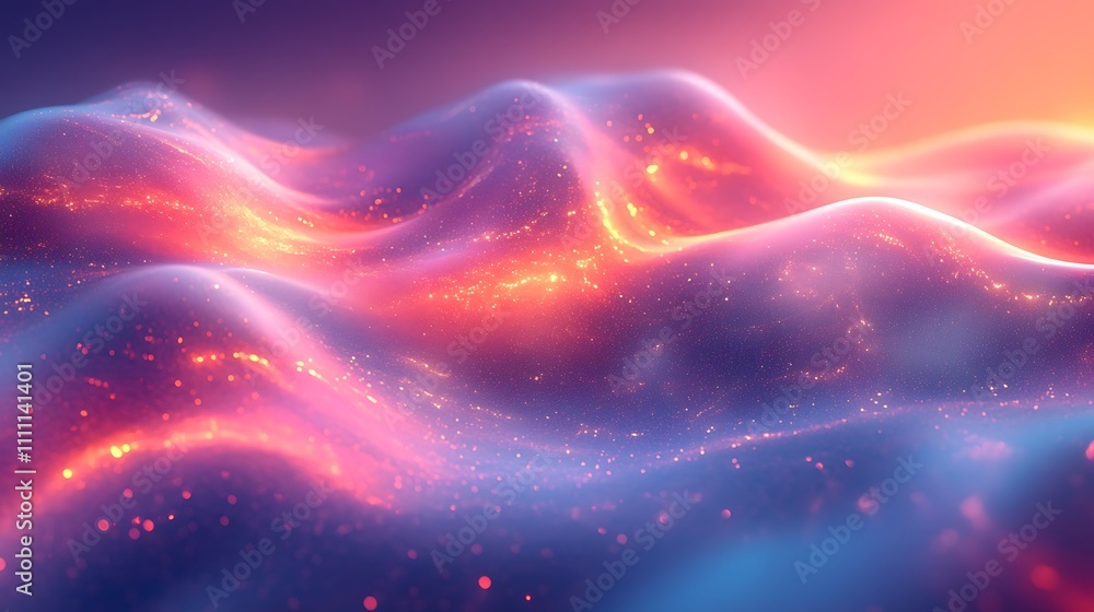 A glowing holographic wave pattern with luminous tones of teal magenta and gold against a soft gradient background A glowing holographic wave pattern with luminous tones of teal magenta and gold against a soft gradient background