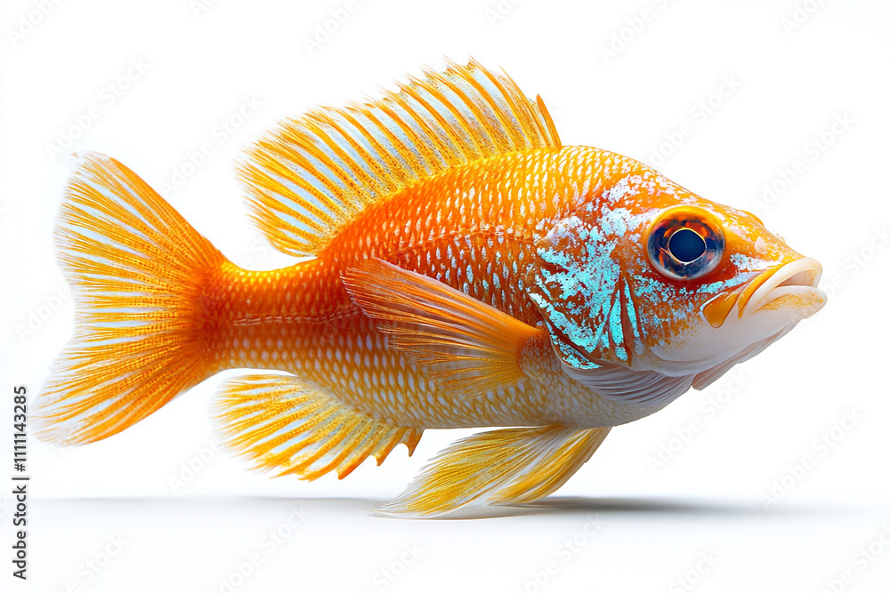 Vivid Orange Cichlid Fish Isolated On White Background Vivid Orange Cichlid Fish Isolated On White Background