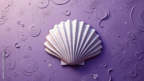 Intricate White Seashell on Purple Background, AI Art photo