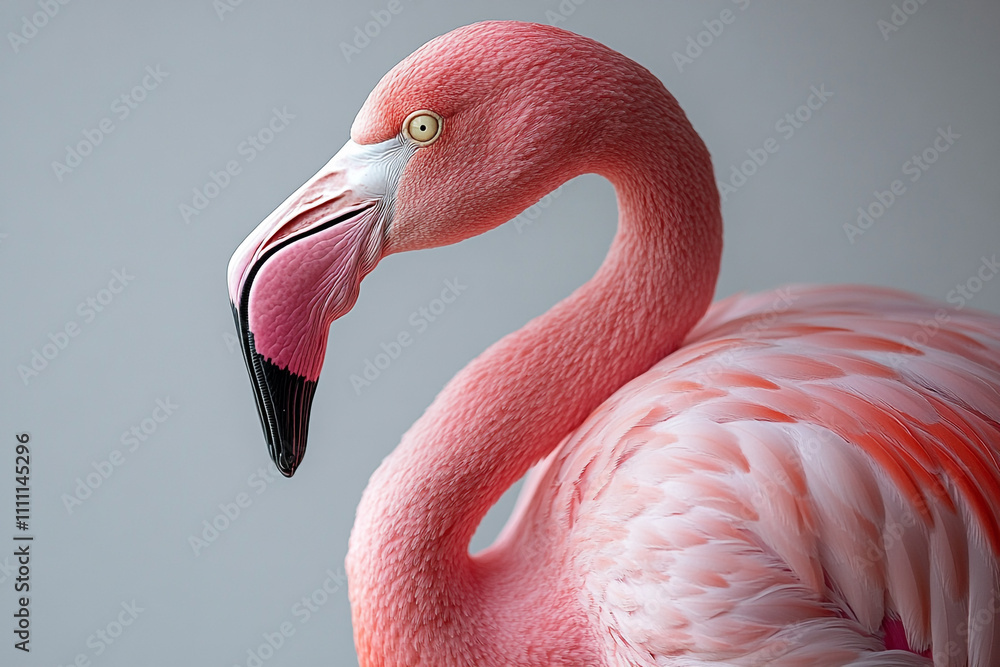 Fototapeta premium Pink Flamingo Profile Elegant Bird Feathers