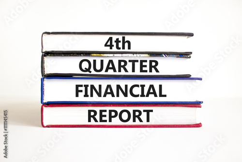 4th quarter financial report symbol. Concept words 4th quarter financial report on beautiful books. Beautiful white table white background. Business 4th quarter financial report concept. Copy space. photo