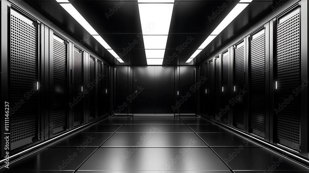 Modern Data Center: Server Room with Sleek Design Modern Data Center: Server Room with Sleek Design