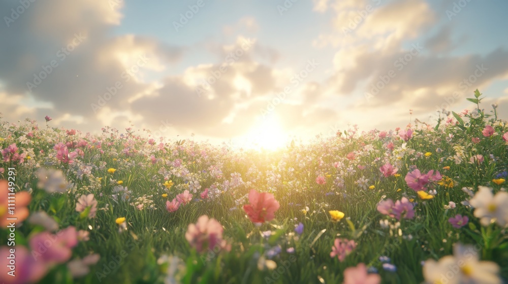 Fototapeta premium A Field of Wildflowers at Sunset