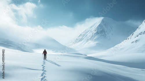 Solitary Winter Trek Across Snowy Plains