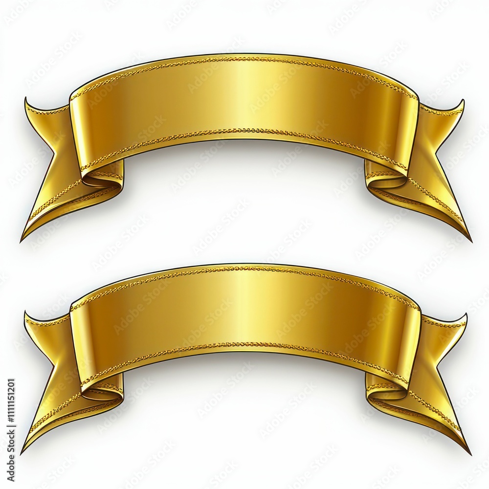 A set of two shiny golden ribbons with smooth curves and flowing edges, perfect for decorative purposes or banners.