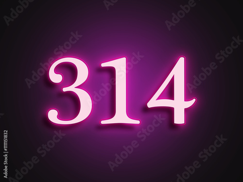 Pink glowing Neon light text effect of number 314.