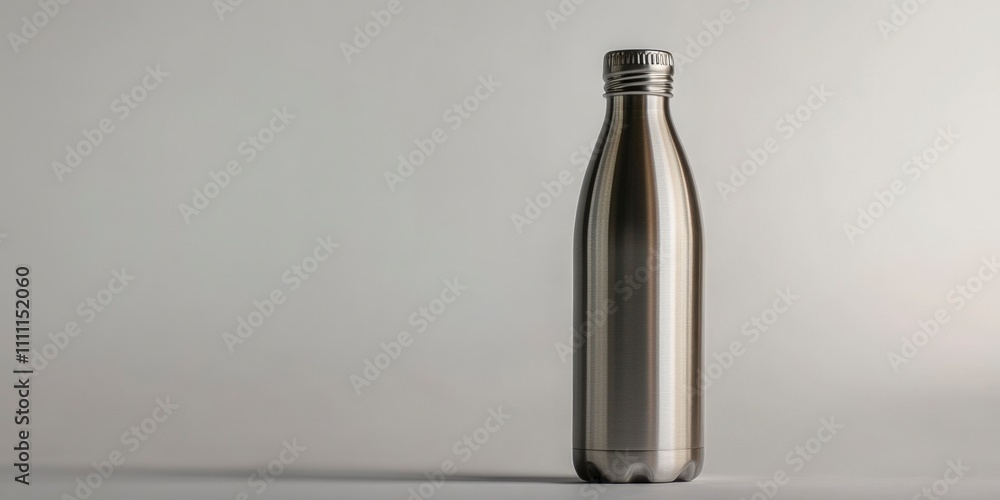 Sleek Stainless Steel Water Bottle on Gray Background Sleek Stainless Steel Water Bottle on Gray Background