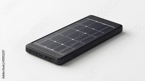 Sleek Black Portable Solar Charger on White Background photo