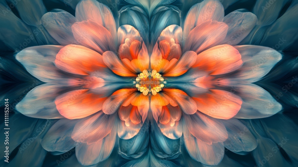 Obraz premium Symmetrical orange and teal flower.